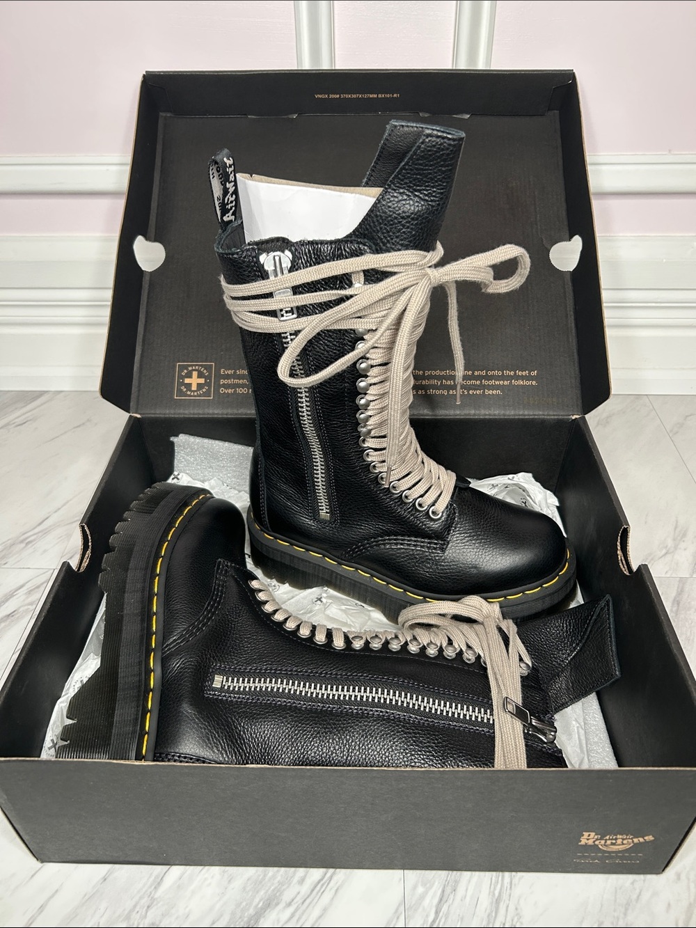Rick Owen’s X Dr. Martens Black Leather 1918 RO Quad Sole Calf Length Boots